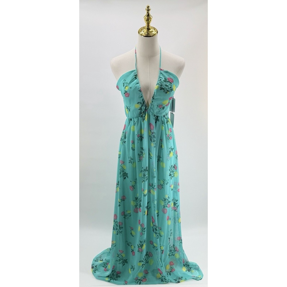 1.State 1 State Women's Tie Neck Halter Floral Summer Dress Ocean Teal Small S